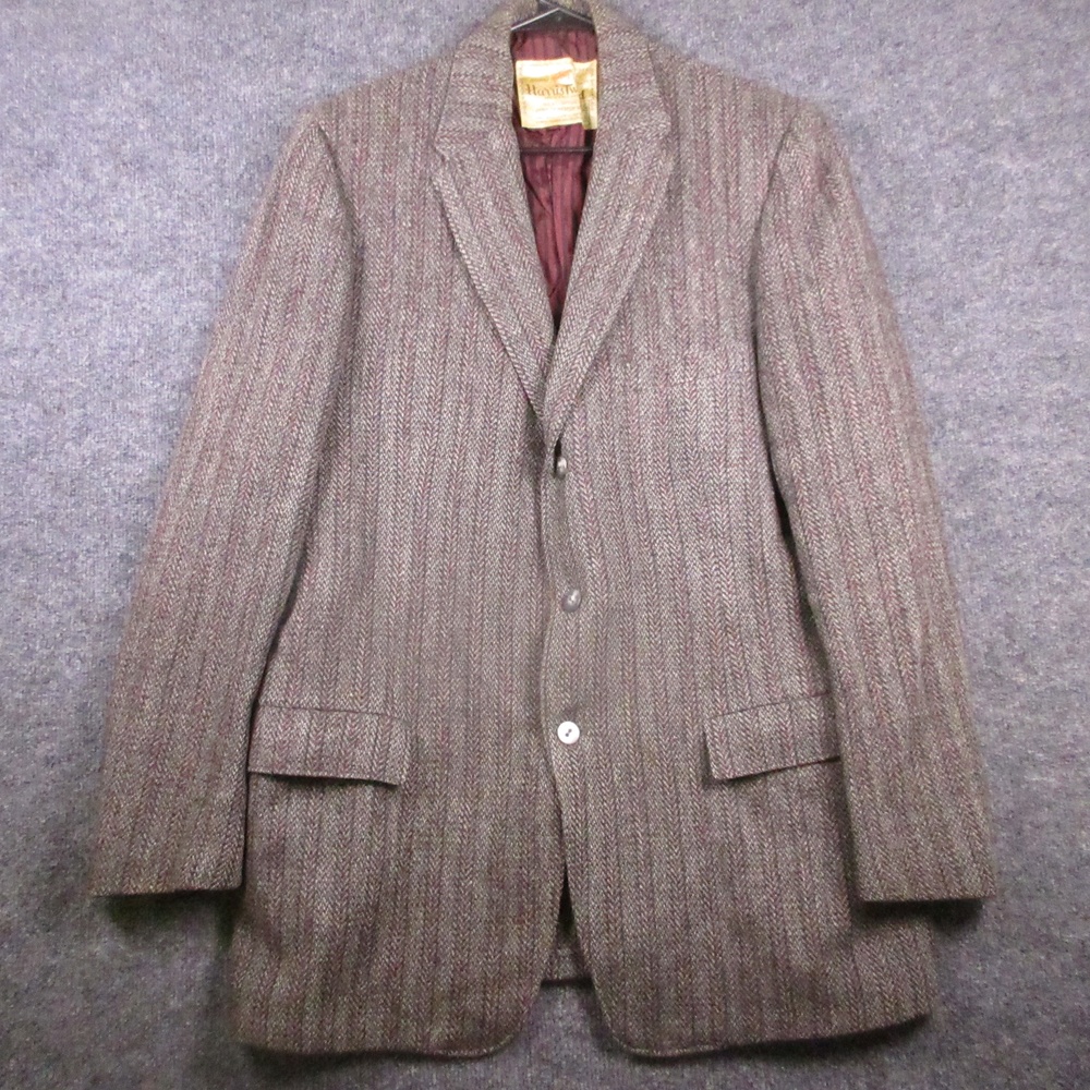 Vintage Harris Tweed Sport Coat Mens 44 Brown Herringbone Wool Blazer USA